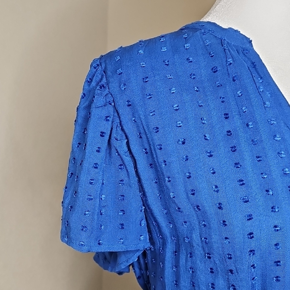 Ann Taylor Blue V-Neck Flutter Sleeve Dress Sz XL - Picture 3 of 9